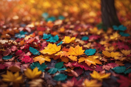 Colorful autumn background with leaves. ai generative.の素材