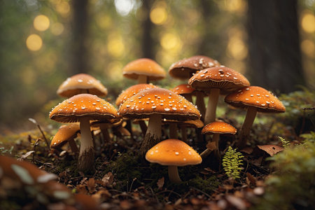 photo of mushrooms closeup in the forest. ai generative.の素材