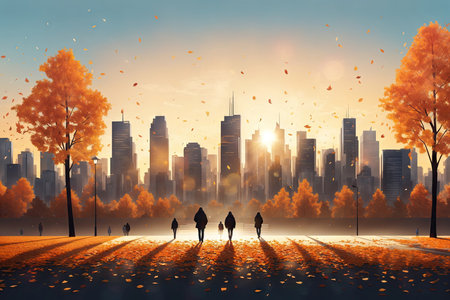 minimalistic abstract illustration of autumn city. ai generative.の素材