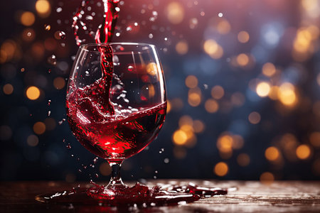 red wine splashing in a glass bokeh. ai generative.の素材
