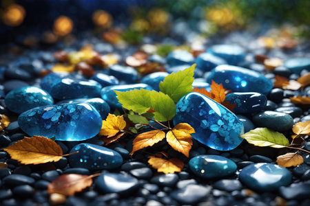 blue spa stones and leaves. ai generative.の素材
