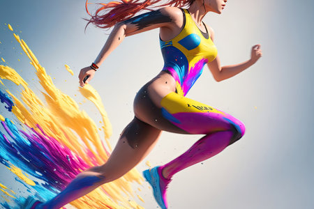 female character runner in action. ai generative.の素材