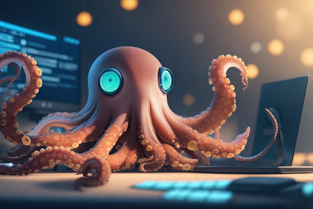 an octopus using project management software. ai generative.の素材