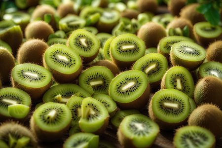 delicious fresh kiwi slice total background.の素材