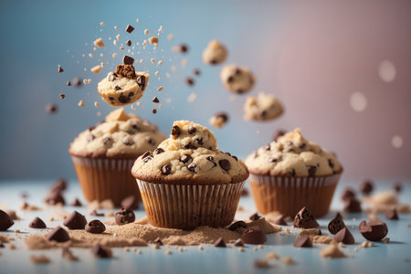 Chocolate chip pupcake isolated on studio backgroundの素材