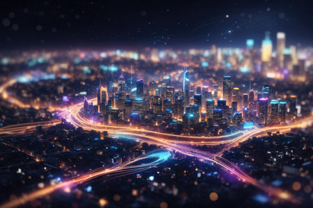 Smart city and intelligent communication network of things ,wireless connection technologies concept.の素材