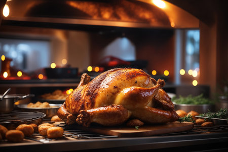 A roasted thanksgiving turkey covered in cajun seasoning, garlic, and melted butter.の素材