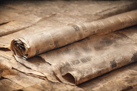 Newspaper paper grunge aged newsprint pattern background. Vintage newspaper template texture.の素材