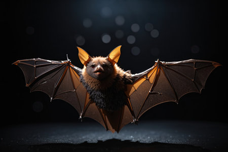 A portrait of lesser false vampire bat, Megaderma spasma, isolated on black background.の素材