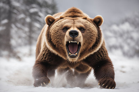 Portrait of angry brown bear, Wildlife sceneの素材