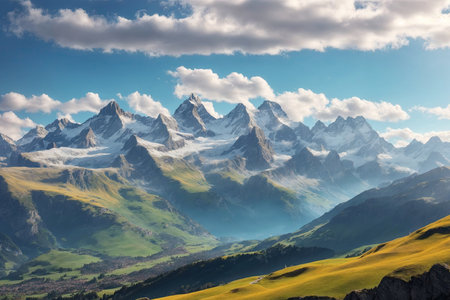 Panoramic view of the snowy mountains background.の素材