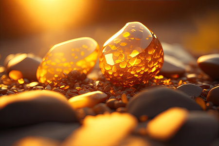 Beautiful amber pebbles background bokeh. ai generative.の素材