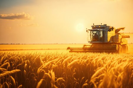 Combine harvester collecting wheat in field. ai generative.の素材