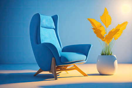 Living Room Chair Isolated on blue background. ai generative.の素材