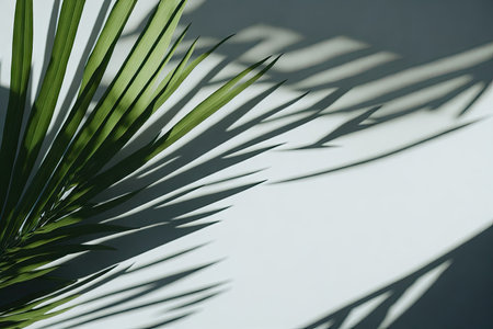 Palm leaf shadow on wall background. ai generative.の素材