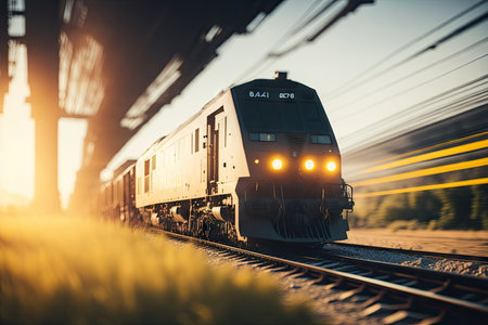 Moving train with blurry lights. ai generative.の素材
