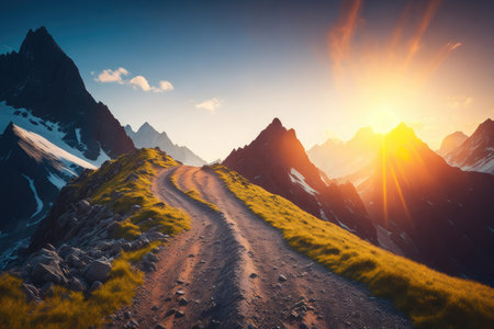 Success Route Path to top of mountain. ai generative.の素材