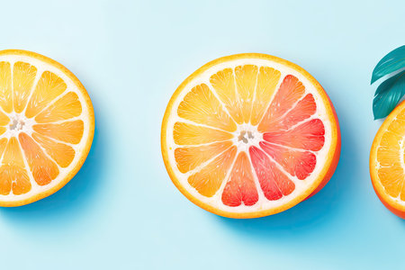 citrus fruits on blue background. ai generative.の素材
