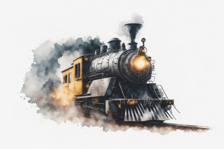 Old train isolated on white watercolor painting background. ai generative.の素材