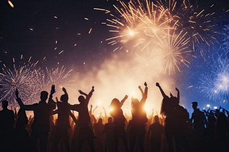 Foto de silhouette group of people celebrating new year. ai generative. - Imagen libre de derechos