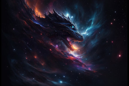 alberto seveso art dragon in space nebula water. ai generative.の素材