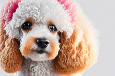 Closeup of Poodle dog on white background. ai generative.の素材