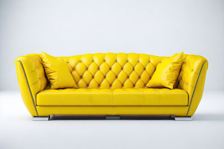 Leather yellow luxurious sofa couch white background. ai generative.の素材