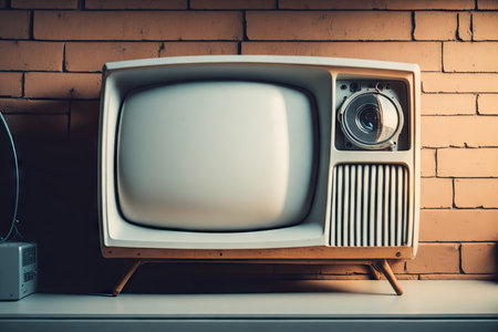 Vintage TV against the wall bright image bokeh. ai generative.の素材