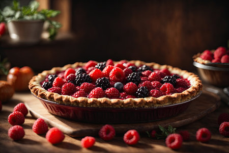 A fresh baked berry pie sharp bright light. ai generative.の素材