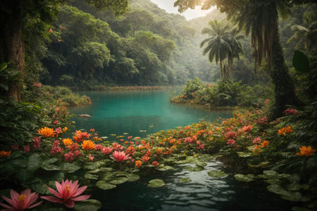 The lush and vibrant jungle filled. ai generative.の素材