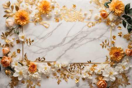 frame of flowers on a white background. ai generative.の素材