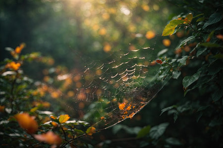 Spider web on the tree Nature background. ai generative.の素材