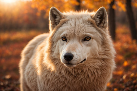 Arctic Wolf Looking at the Camera on a Fall Day. ai generative.の素材
