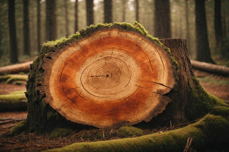 Stump of tree felled section of the trunk. ai generative.の素材