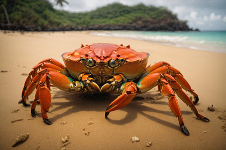 Wonderful crab on the sand Beach. ai generative.の素材
