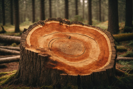 Stump of tree felled section of the trunk. ai generative.の素材