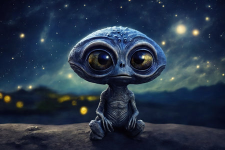 Alien looking at starry night sky. ai generative.の素材