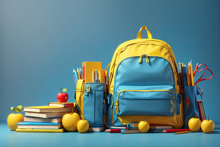 Back to school Yellow backpack. ai generative.の素材