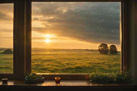 looking out of a window on a evening sunset. ai generative.の素材