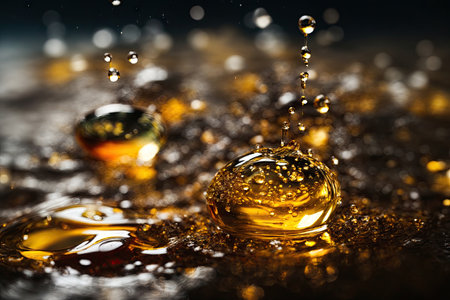 Closeup of bubbling oil with oil drops. ai generative.の素材