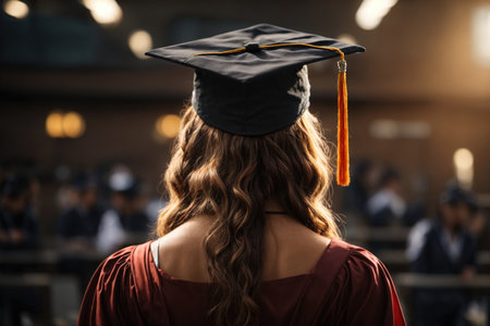 Closeup of a woman wearing graduation cap. ai generative.の素材