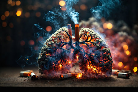 Lungs filled with cigarette smoke diseased lungs smoke. ai generative.の素材