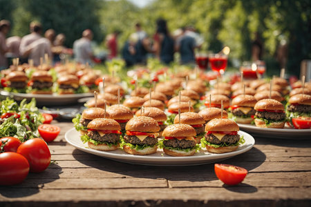 closeup Mini burgers on the plate. ai generative.の素材