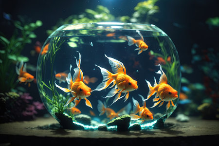 aquarium with a goldfish. ai generative.の素材