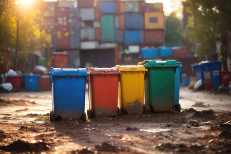 multicolored containers for separate garbage concept. ai generative.の素材