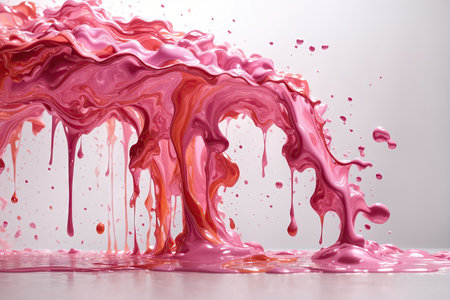 pink color acrylic paint flowing down over white background. ai generative.の素材