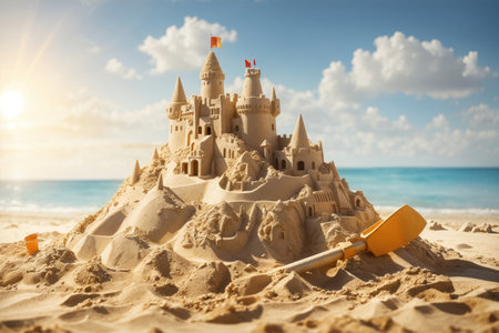 sand castle on the beach. ai generative.の素材