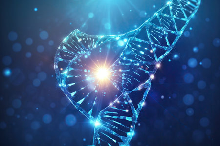 Concept Medical blue Banner with sun light code of dna. ai generative.の素材