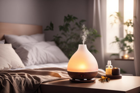 closeup Aroma oil diffuser on table. ai generative.の素材