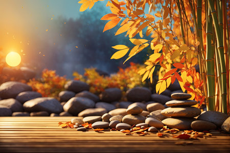 illustration bamboo and stones. ai generative.の素材